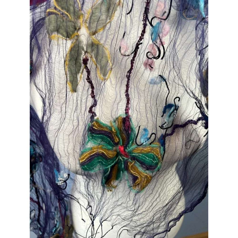 Fleurs by Elegant Additions Purple Fiber Natural Silk Handwoven Scarf Whimsical